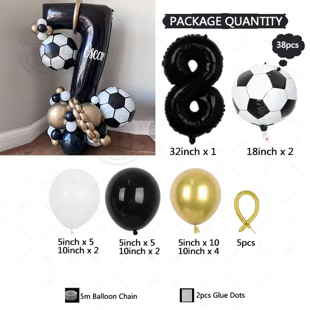 Juego de 38 globos de fútbol negros de 30" de látex para decoración de cumpleaños para niños Reino Unido Foto 3 de 4
