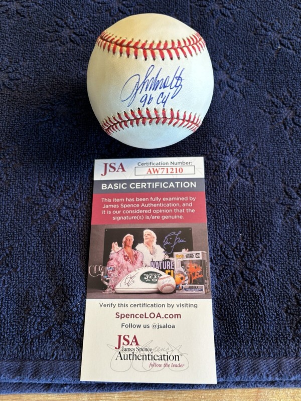 John Smoltz 96 CY Signed ONL Leonard S Coleman Baseball JSA COA Vintage