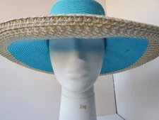 Sun 'n Sand Headwear Women's Sun Hat Wide Brim Teal Blue UPF Protection EUC