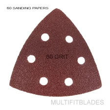 Large Triangular Size 60 Grit Hook & Loop Oscillating Sanding Sheets: 60 Pack