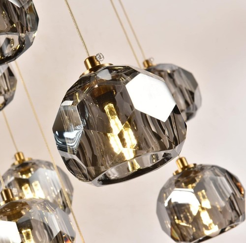 7-flammige Rauch Kristall Pendelleuchten rund Messing LED Decken Hänge Lampe - Bild 3 von 11