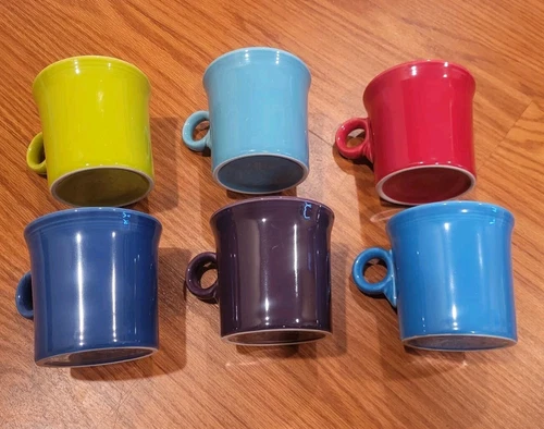 FIESTA WARE  6 Coffee Mugs  Ring Handle  HLC  6 (Six) DIFFERENT COLORS   USA