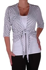 Womens 3/4 Sleeve Polka Dot Tie Front Casual Bolero Cropped Cardigan Shrugs Tops