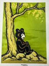 Rare Flocked Vintage “Olive Fell” Bear  Print