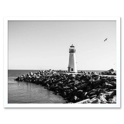 Leuchtturm Felsen Ozean BW Wohnzimmer 12 x 16 Zoll gerahmter Kunstdruck
