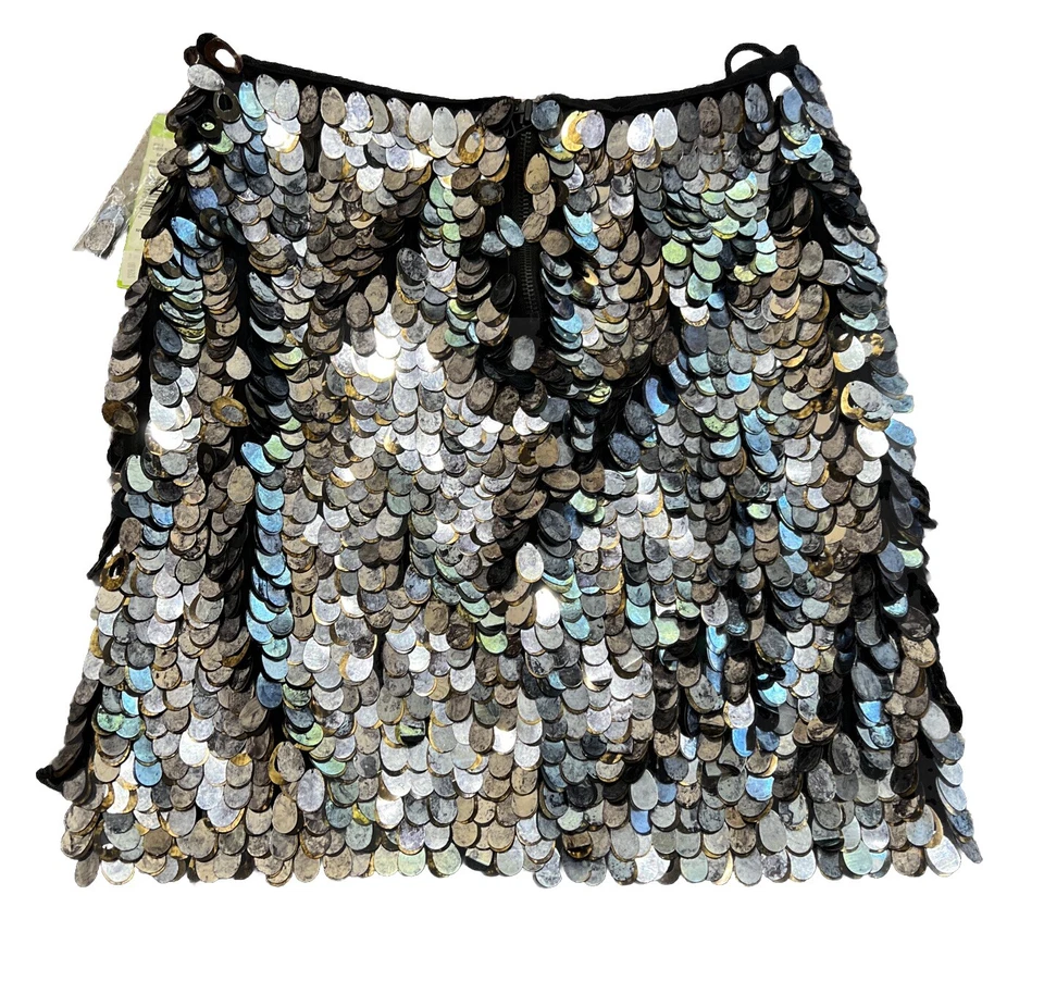 Minifalda Alice + Olivia Lentejuelas Seda Pez Escala Talla 2 Plateada Foto 4 de 4