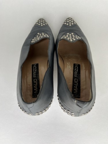Maud Frizon Shoes Heels Pumps Women Size 35.5 US 5.5 Slip Ons Italy Gray Leather - Picture 7 of 20