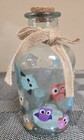 Clear Glass Bottle with Colorful Owl Design; Cork Stopper; 5.5"