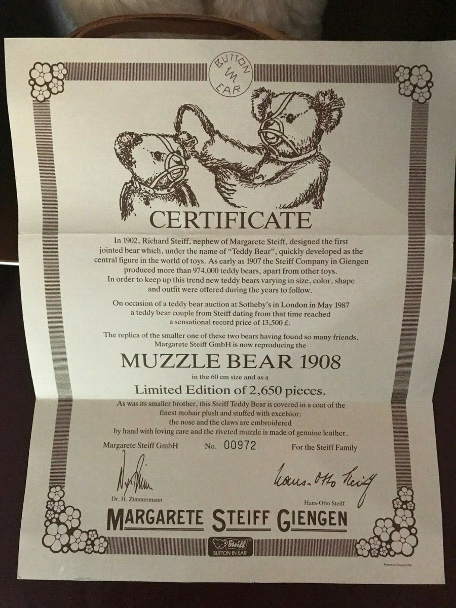 STEIFF 1989 REPLICA MUZZLE BEAR 1908 #00972 - 0174/60