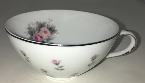 VTG Harmony House Fine China Rosebud Silver Trim 3534 Coffee TeaCup RegencyCore 