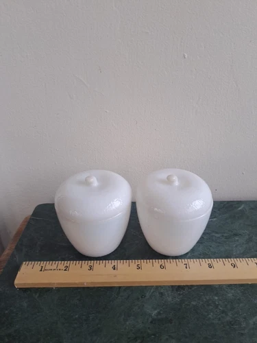 VTG 2 Hazel Atlas Apple Shaped Jar with Lid White Milk Glass Jam Jelly