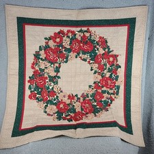 Handmade Christmas Flower Wreath Quilt Wall Hanging 36" square Beautiful Colors
