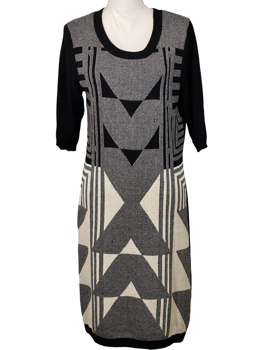 ALLISON BRITTNEY Ivory/Black/Grey Geometric Stretch Sweater Dress Women's  Size L