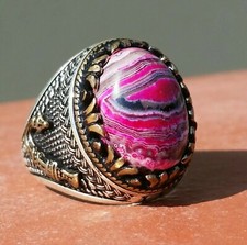 925 SILVER RING solitaire seal rainbow agate men