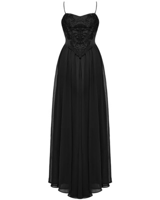 Punk Rave Alltag langes Gothic Maxikleid mit Spitzenapplikation - schwarz