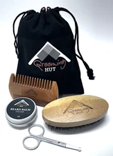 🎄 Beard Grooming Kit 5 Piece: Balm Comb Brush Scissors Storage Bag Holiday Gift
