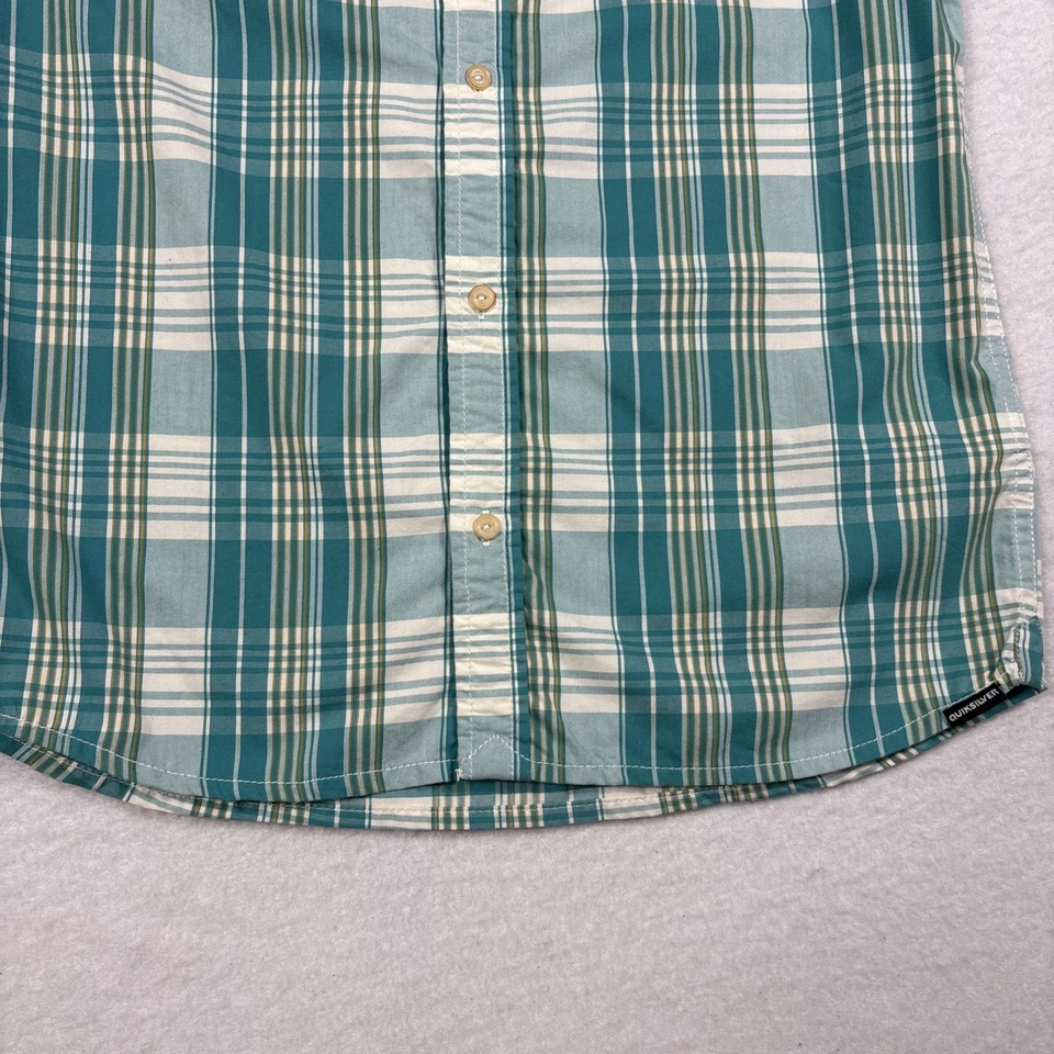 Quicksilver Boys Shirt Size Medium Button Up Short Sleeve in Green Plaid - Image 4 of 4