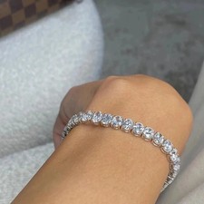 14Ct Oval Cut Lab-Created Diamond Tennis Bracelet 14K White Gold Plated 8"