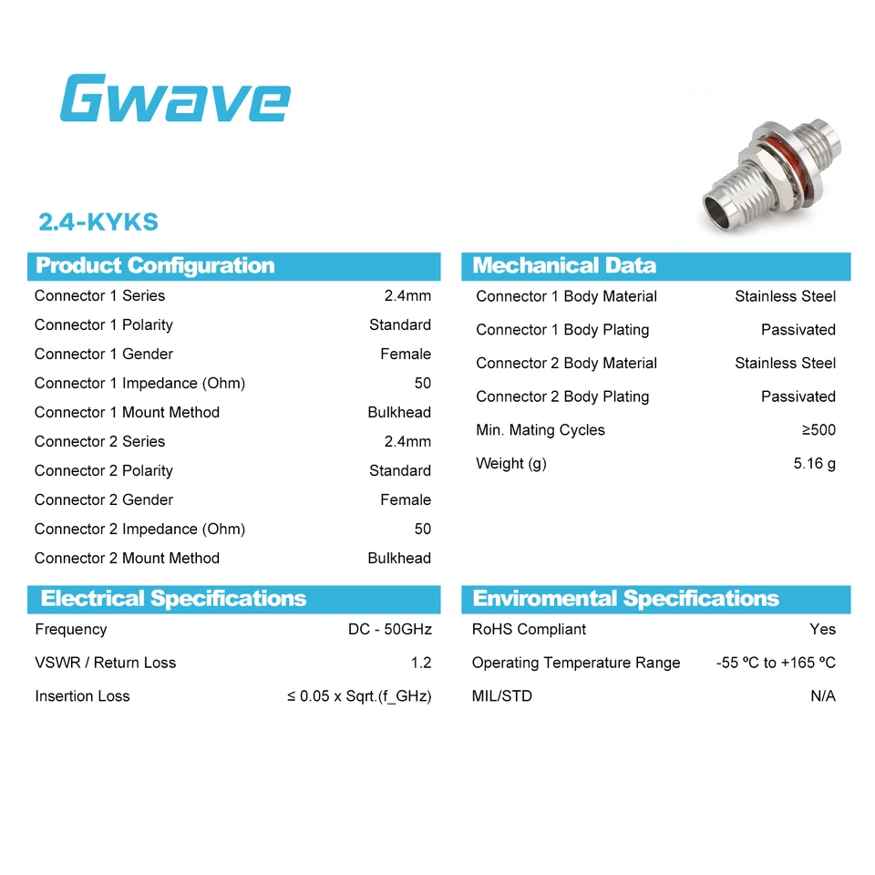 2.4mm Female to 2.4mm Female Bulkhead Mount Adapter, DC - 50GHz - Image 3 of 4