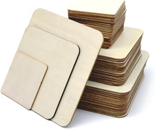 48 Piece Unfinished Blank Wood Sheets,3 Different Size Wood Square Slices Cutout