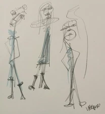 ORIGINAL VINTAGE OOAK ABSTRACT EXPRESSIONISM   CUBIST STICK FIGURE INK DRAWING 