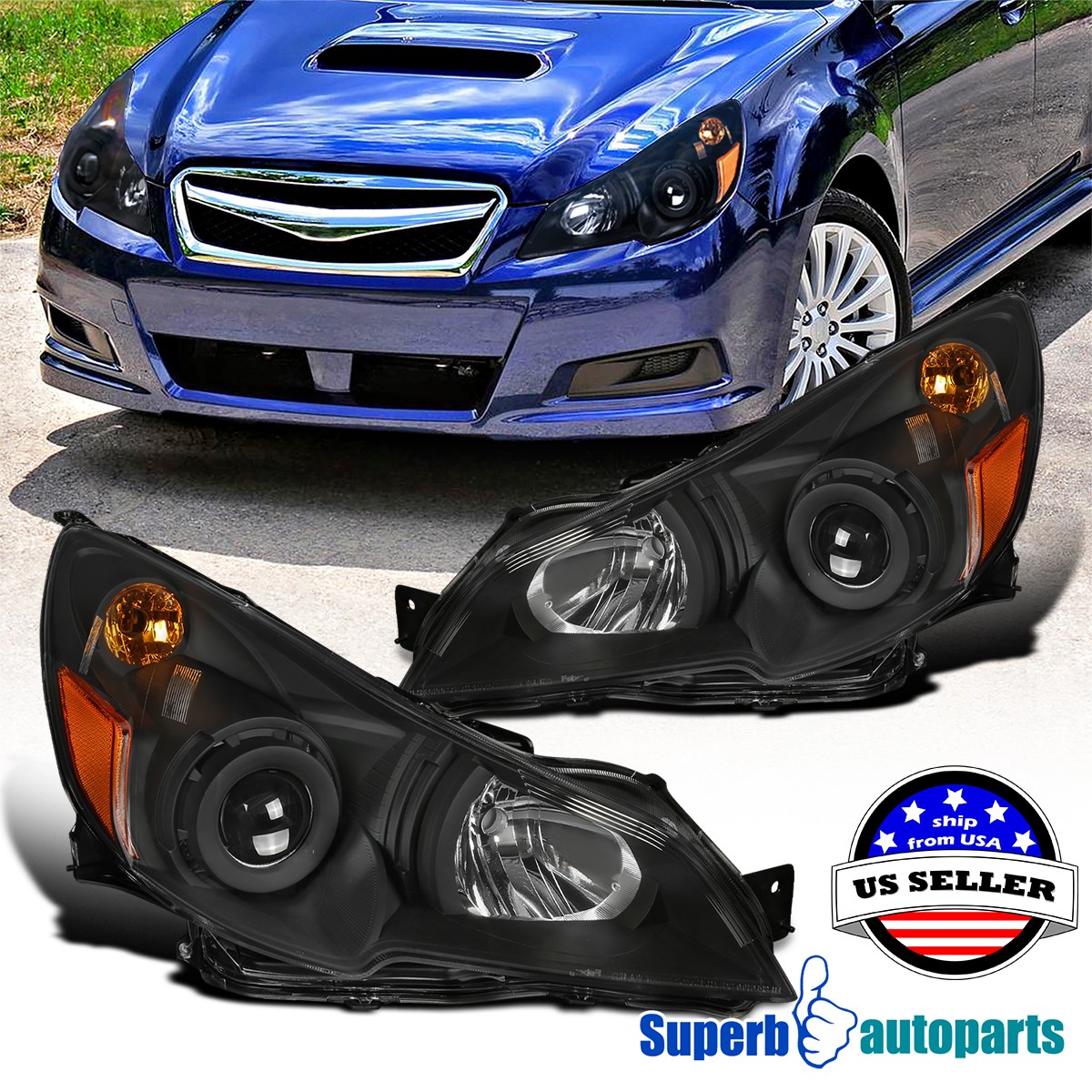Fits 2010-2014 Subaru Legacy Black Projector Headlights w/ Turn