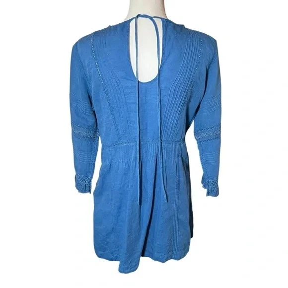 Vestido túnica de encaje Free People Little Wings azul mezcla de lino bohemio talla mediana Foto 2 de 4