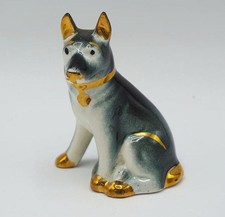 German Shepherd Dog Porcelain Figurine Gray w/ Gold Accents