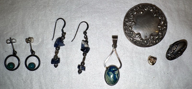 Vintage Lot of 2 Earrings, 1 Pendant & 1 Antique Clip Sterling & 925