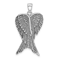 Sterling Silver Rhodium-plated Antiqued Angel Wing Pendant Perfect Gift for Her