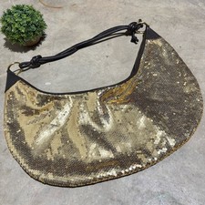 BCBG Gold Sequin Crescent Shoulder Bag Purse Y2K NYE Holiday Festive Party