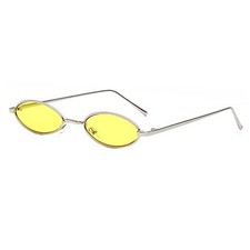 Vintage Oval Sunglasses Small Narrow Round Metal Frame 51 Millimeters Yellow