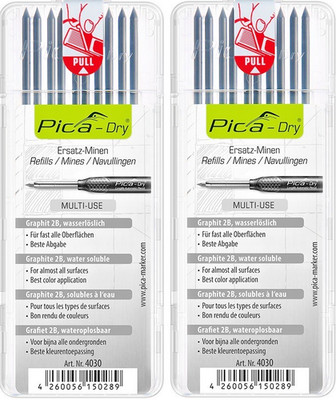 2x 10 Pica-Dry 4030 Ersatzminen GRAPHITE 2b wasserlöslich Bleistift Baubleistift