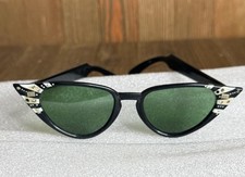 Vintage Cat Eye Sunglasses Black and White Rhinestones
