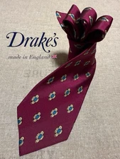 USED Tie Drake's Drake's Fine pattern Jacquard tie Burgundy Made in England
