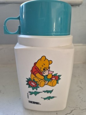Vintage Roughneck Thermoskanne, TÜRKIS & Weiß, 70er/80er Jahre.DISNEY. POOH & FERKEL