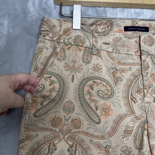 Tommy Hilfiger Pants Womens 4 Beige Orange Paisley Print Stretch Slim Casual - Picture 3 of 10