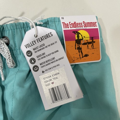 THE ENDLESS SUMMER Boy's Logo Drawstring Swim Shorts Teal 5/6 - Picture 3 of 3