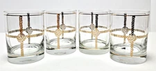 Georges Briard S/4 Mid-Century Lowball Glasses Nautical Rope Design Gold Plated