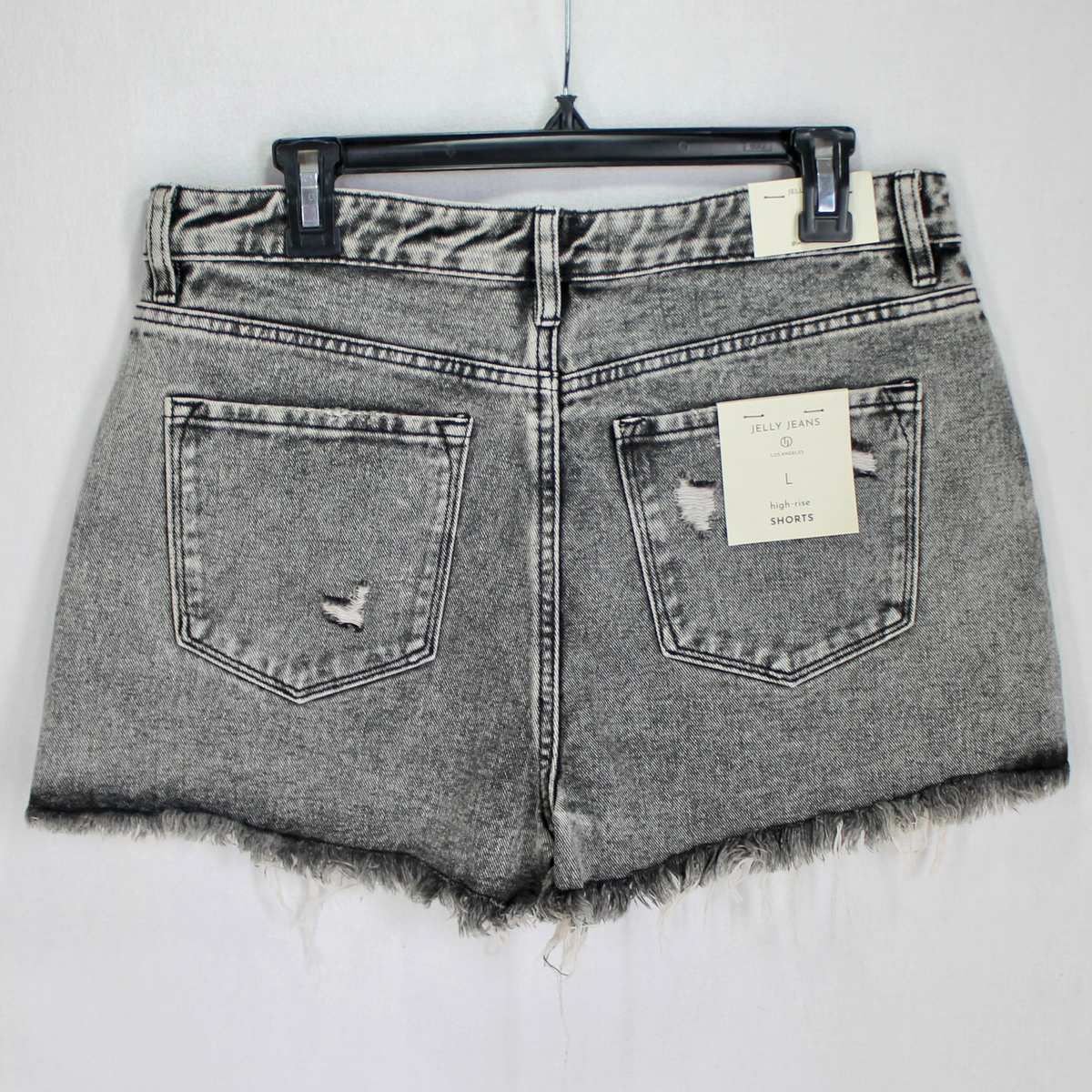 Jelly Jean Shorts Womens Size L Black Denim Distressed Cutoffs Raw