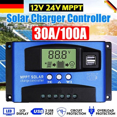 30A/100A 12V-24V Digital MPPT Solar Ladegerät Controller Panel Regler Daul USB
