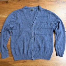 Tricots St Raphael Patterned Grandpa Cardigan Sweater XL Blue Oversized Button