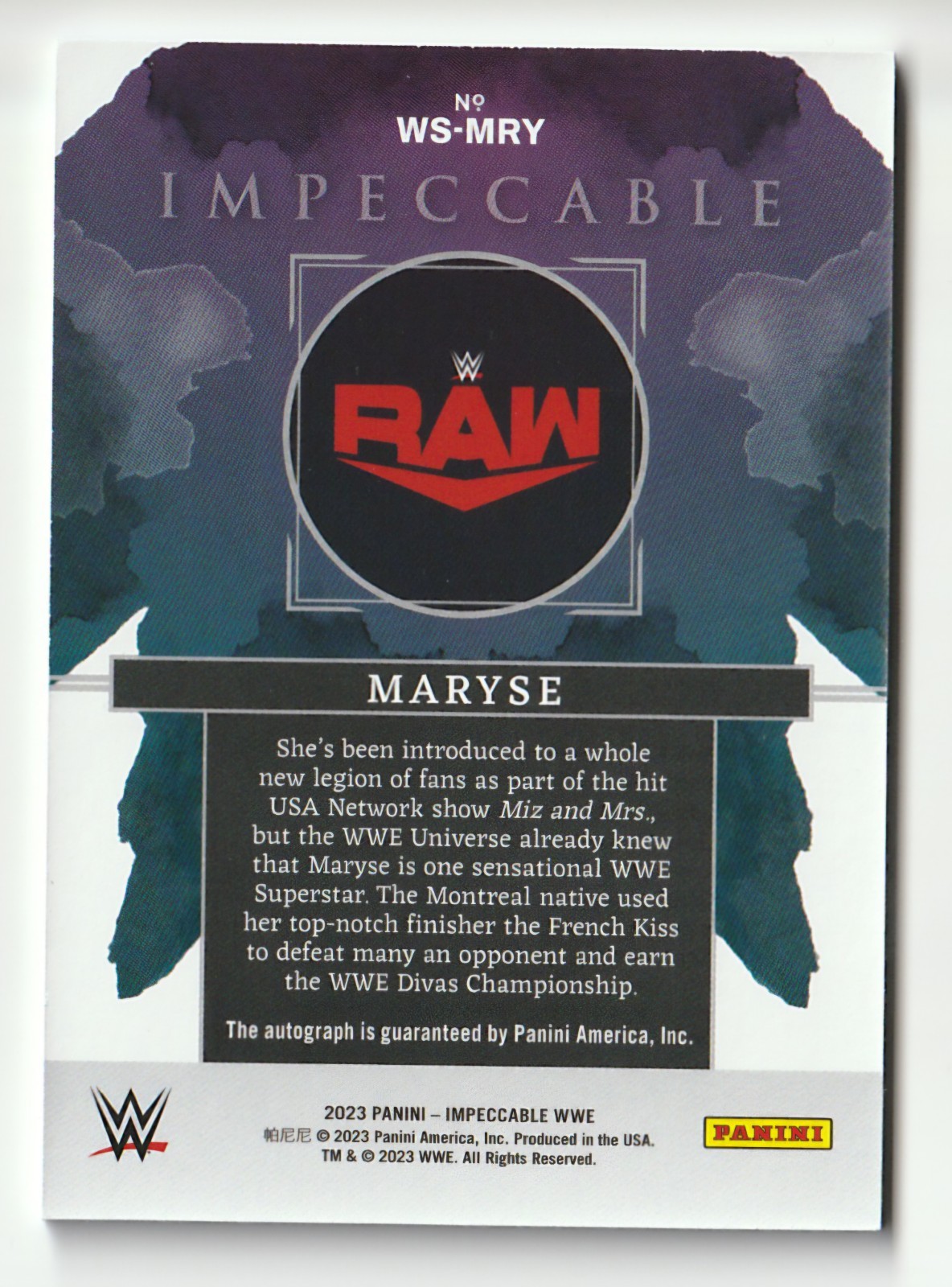 Maryse 2023 Panini Impeccable WWE Watercolor Auto /75 #WS-MRY view 2