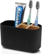GFWARE Black Toothbrush Holder, 5 Slots Bathroom Organizers and Storage Bamboo