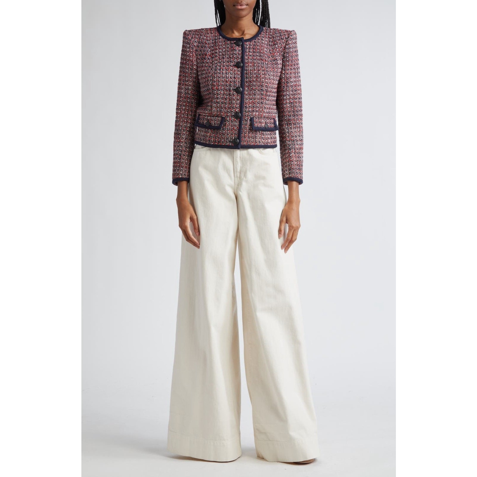 Veronica Beard Ceres Metallic Cotton Blend Tweed Jacket Red Blaze/Navy Multi 16