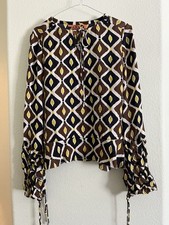 TORY BURCH SIGNATURE UNIQUE EXTRA L/S GORGEOUS SILK WORK PARTY SUMMER TUNIC TOP