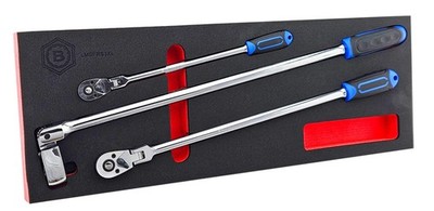Britool Hallmark 3-teiliges extra langes Ratschen-Set mit flexiblem Kopf 1/4'', 3/8'', 1/2'' Antrieb