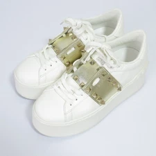 VALENTINO GARAVANI Studded Untitled Platform Sneakers Size 36.5 White Women USED