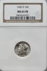 1945-D Mercury Dime 10C NGC MS-65 FB Full Bands Gem BU Silver Coin #565