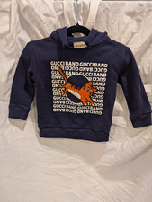 Gucci Navy Pullover Hoodie 9-12M Cotton Fleece Embroidered Tiger Logo Italy